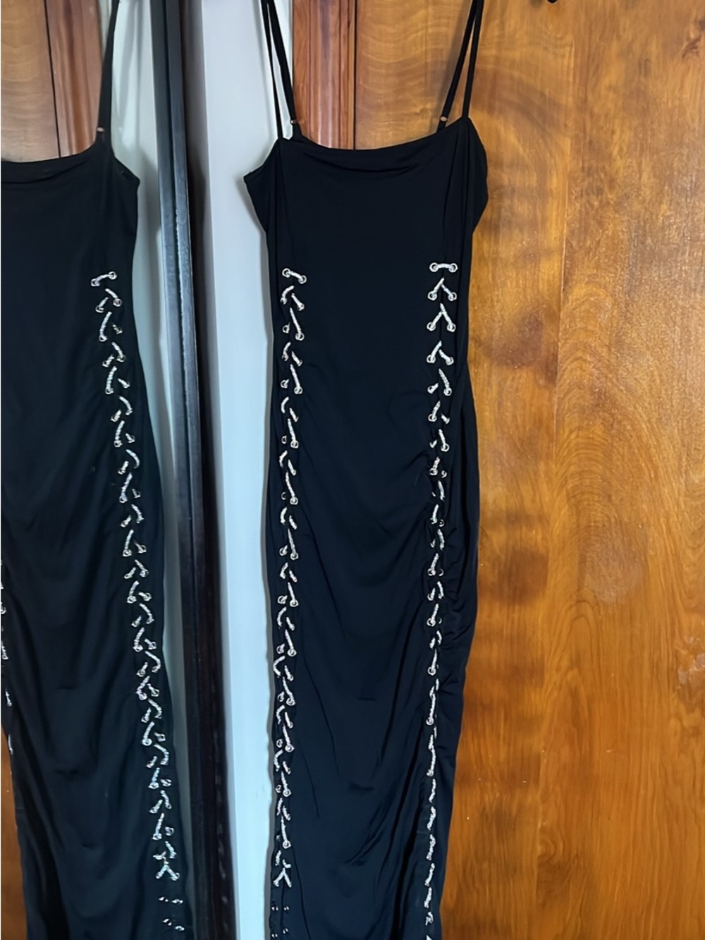 AKIRA Black Slip Dress with Silver Lace-Up Side Details